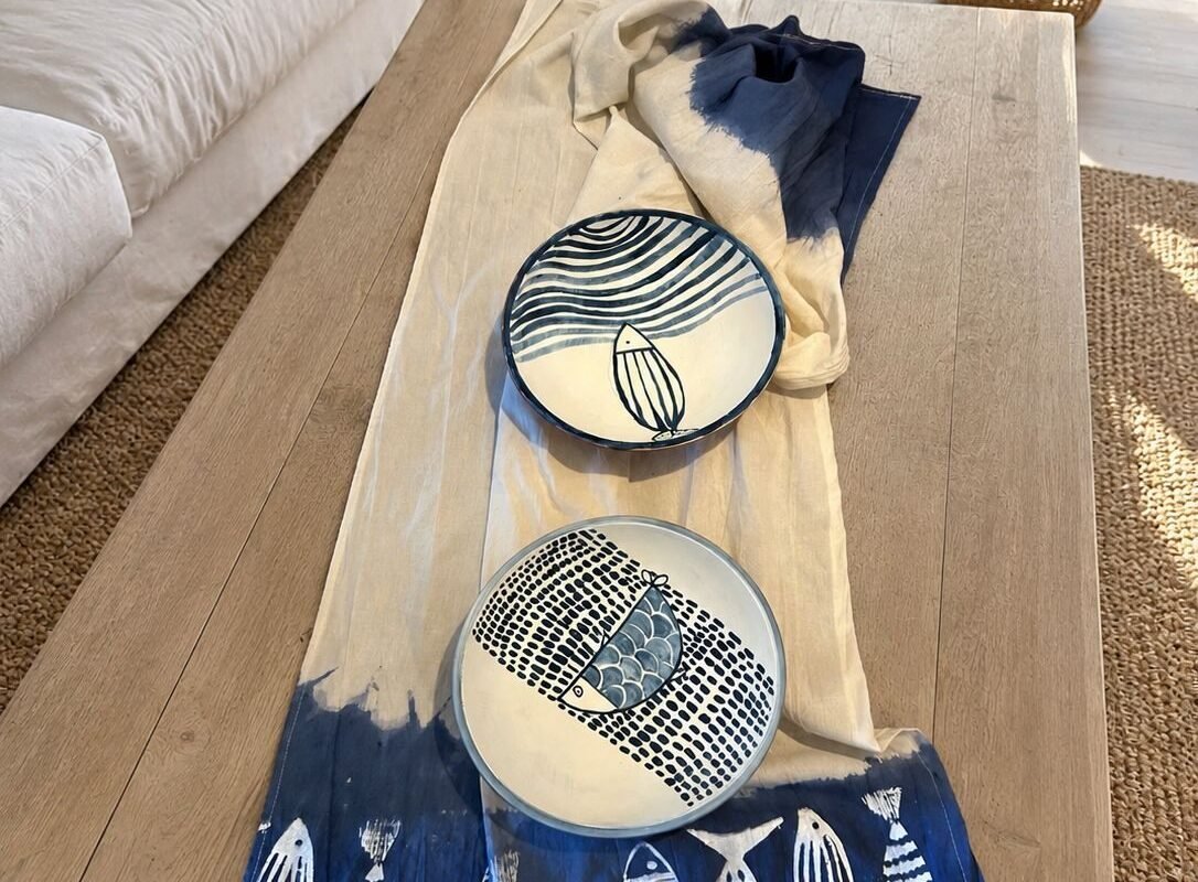 Cuenco azul portugues + Camino en shibori japones azul